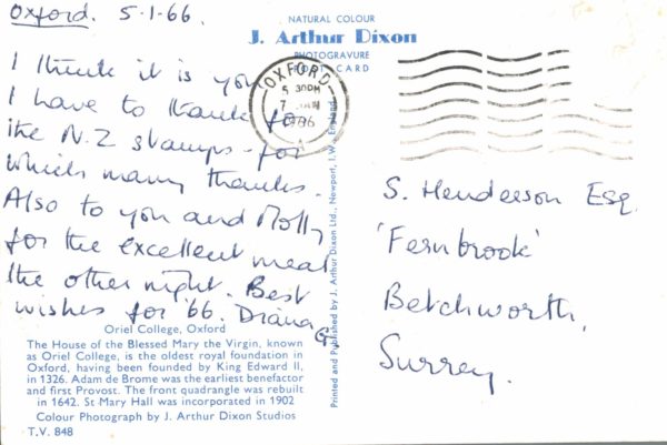 1966 J. Arthur Dixon Postcard – Oriel College Oxford Photogravure