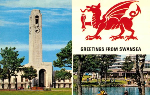 1960s Swansea Guildhall & Victoria Park postcard