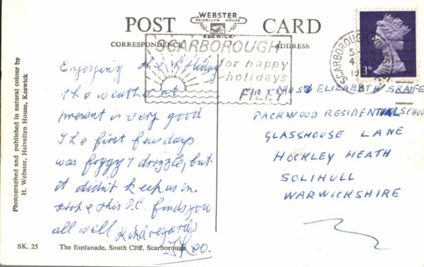 Scarborough Esplanade Postcard – South Cliff View, c.1960s