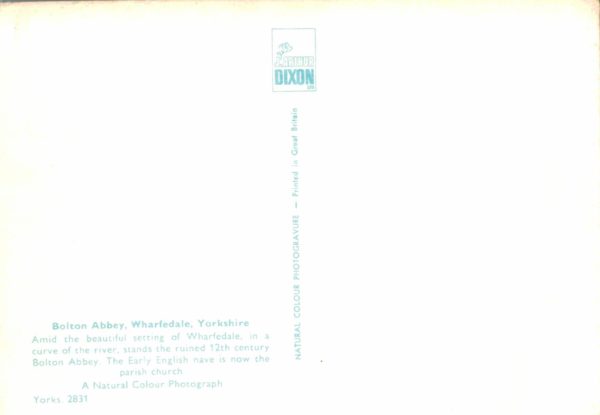 Bolton Abbey Postcard – Wharfedale Yorkshire by Arthur Dixon