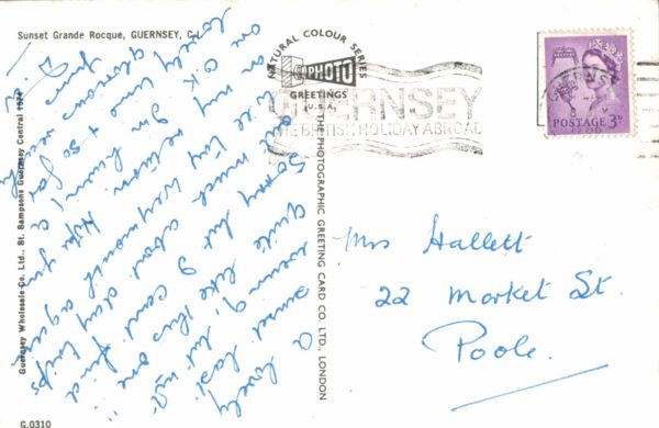 Sunset Grande Rocque Guernsey Postcard c1960s