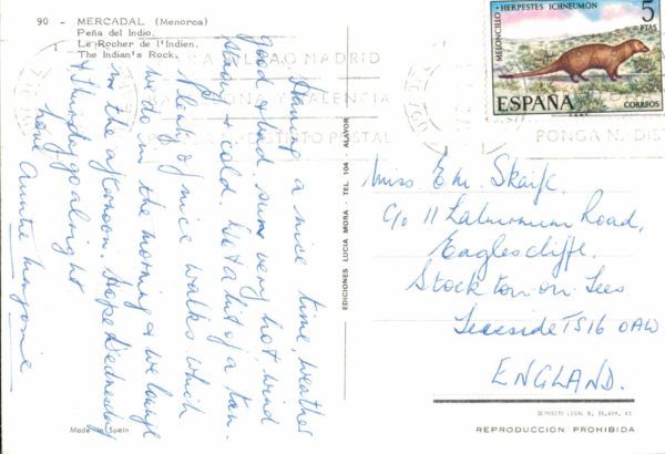 Peña del Indio postcard Menorca Mercadal vintage Spain