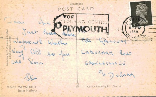 Weymouth Inner Harbour postcard 1968 Dorset Constance