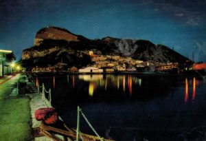 Rock of Gibraltar postcard night view Krüger vintage