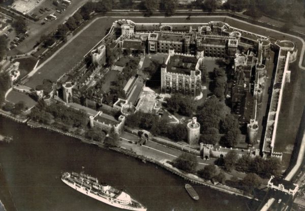 Tower of London Aerial View Postcard, 1956 Sepia RP