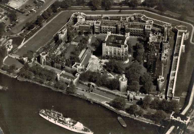 Tower of London Aerial View Postcard, 1956 Sepia RP