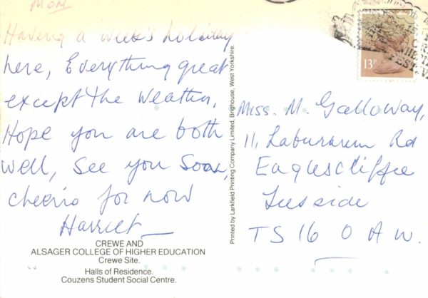 Crewe & Alsager College Postcard – Student Residences & Main Hall