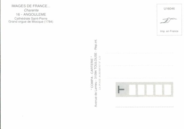 Angoulême Cathedral Organ Postcard – Miocque Grand Orgue (1784)