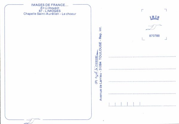 Chapelle Saint-Aurélien Limoges Postcard – Ornate Altar View