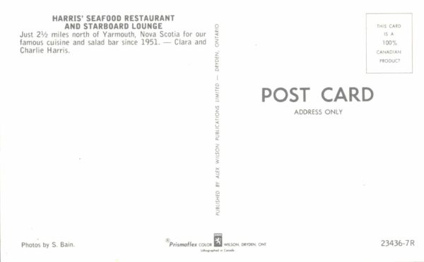 Harris’ Seafood Restaurant Postcard – Yarmouth Nova Scotia