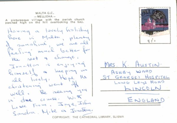 Mellieha Malta Parish Church View Vintage Postcard