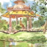 Bouddha Park New Delhi Postcard 1996 Bayle Watercolour