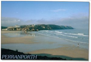 Perranporth Cornwall Beach Postcard by Bob Croxford