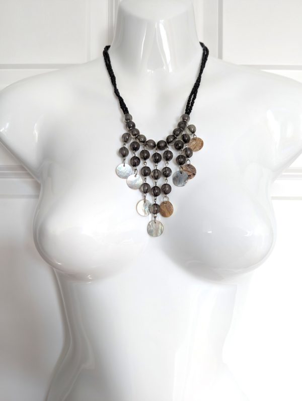 Vintage Shell & Bead Fringe Necklace – Mother of Pearl Accents