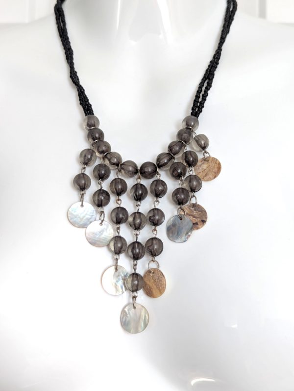 Vintage Shell & Bead Fringe Necklace – Mother of Pearl Accents