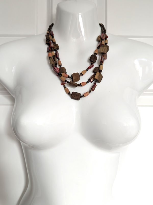 Vintage Tribal-Style Wooden Bead Statement Necklace