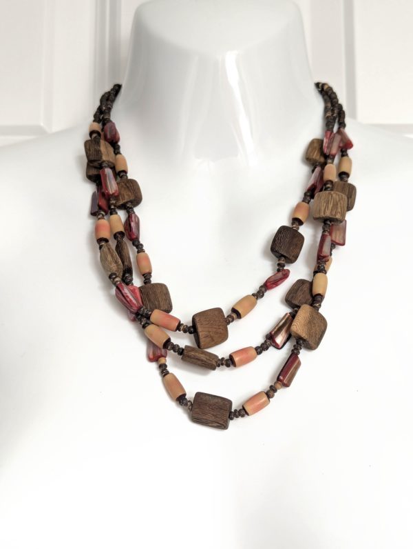 Vintage Tribal-Style Wooden Bead Statement Necklace