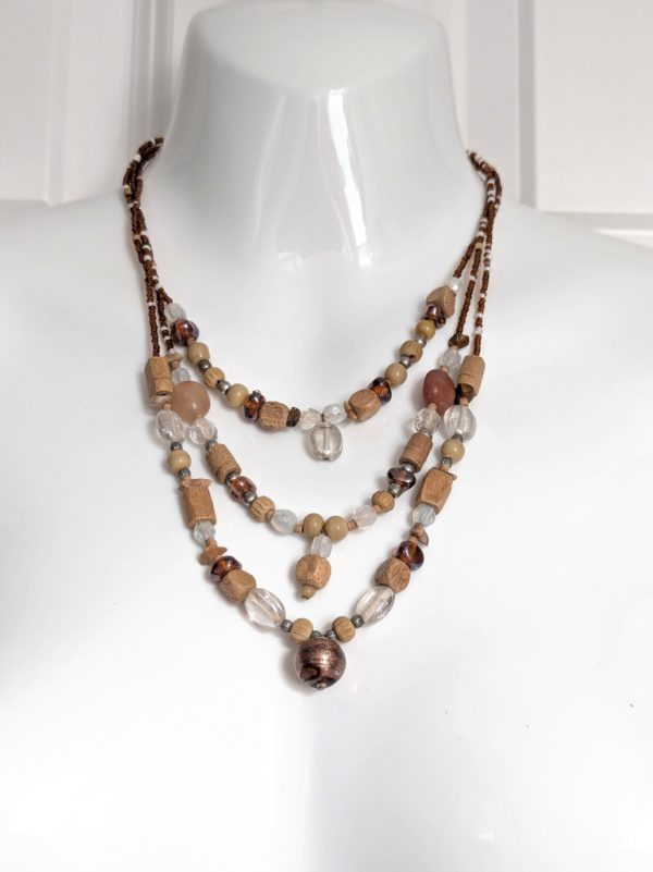 Vintage Layered Wood & Acrylic Tribal-Style Necklace