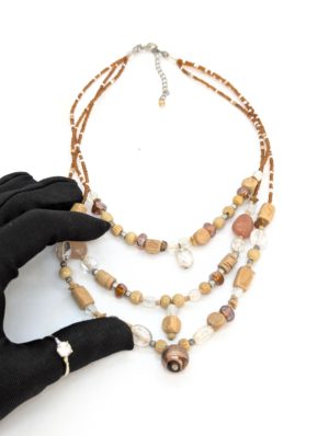 Vintage Layered Wood & Acrylic Tribal-Style Necklace