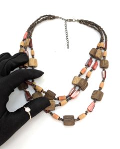 Vintage Tribal-Style Wooden Bead Statement Necklace