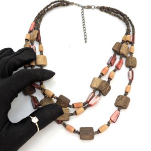 Vintage Tribal-Style Wooden Bead Statement Necklace
