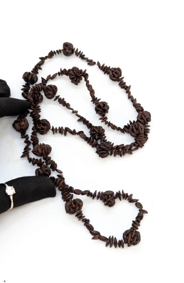 Vintage Hawaiian Kukui Nut Lei Necklace – Deep Brown Polished Finish