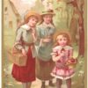 Victorian Chromolithograph Card – Girls with Picnic Baskets