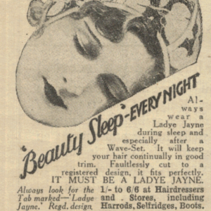 1934 Ladye Jayne Slumber Helmet Ad – Woman’s Weekly