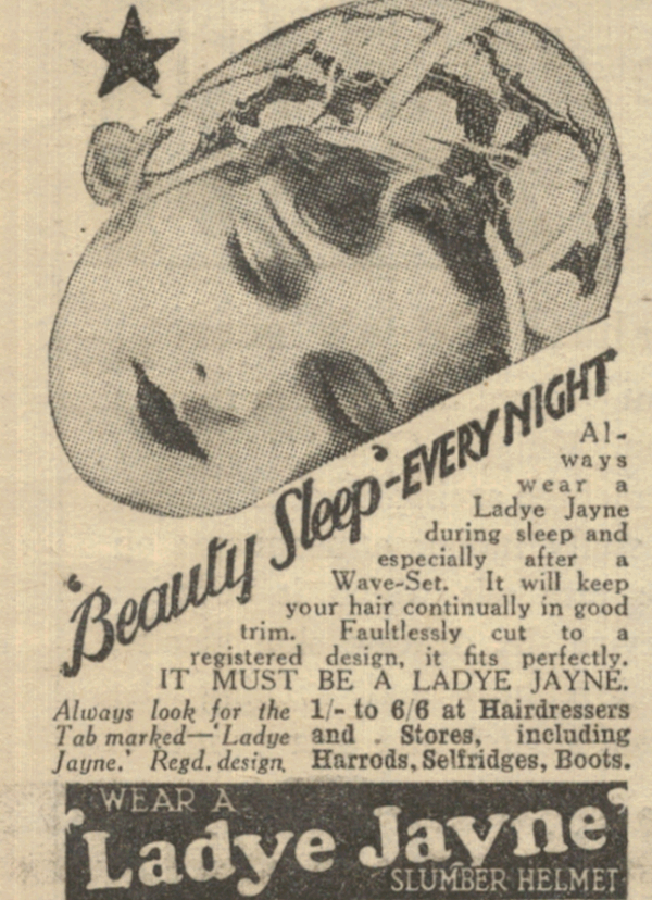1934 Ladye Jayne Slumber Helmet Ad – Woman’s Weekly