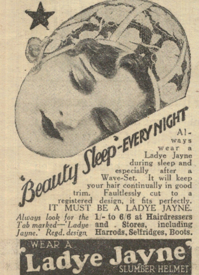1934 Ladye Jayne Slumber Helmet Ad – Woman’s Weekly
