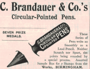 1900 Brandauer Circular-Pointed Pens Ad – Birmingham