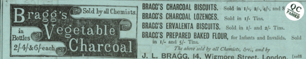 Bragg’s Vegetable Charcoal Ad – London Chemist Remedy