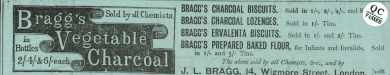 Bragg’s Vegetable Charcoal Ad – London Chemist Remedy