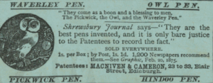 Victorian Macniven & Cameron Pen Ad – Owl & Waverley Pens
