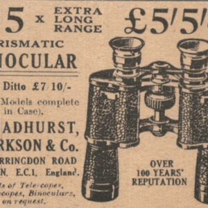 Vintage Broadhurst Binoculars Ad – Prismatic Optics London
