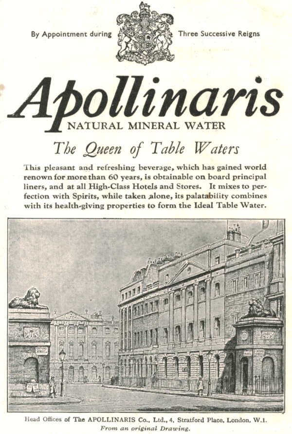 1936 Apollinaris Mineral Water Advert – The Sphere, London
