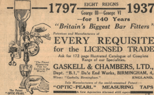 1934 Bar Fittings Advert – Gaskell & Chambers, Birmingham