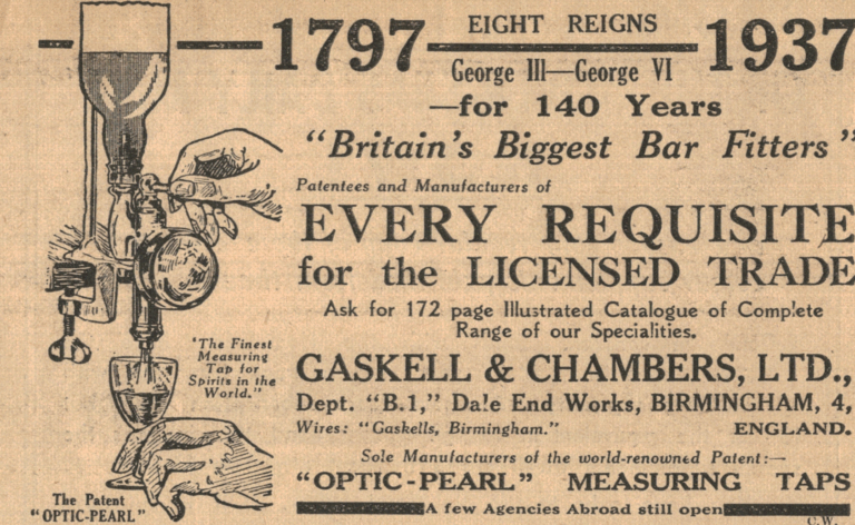 1934 Bar Fittings Advert – Gaskell & Chambers, Birmingham