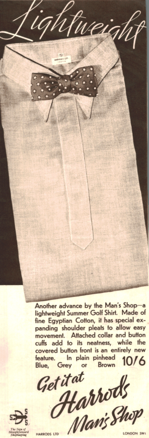 1935 Harrods Men’s Shop Advert – Egyptian Cotton Shirt Ad