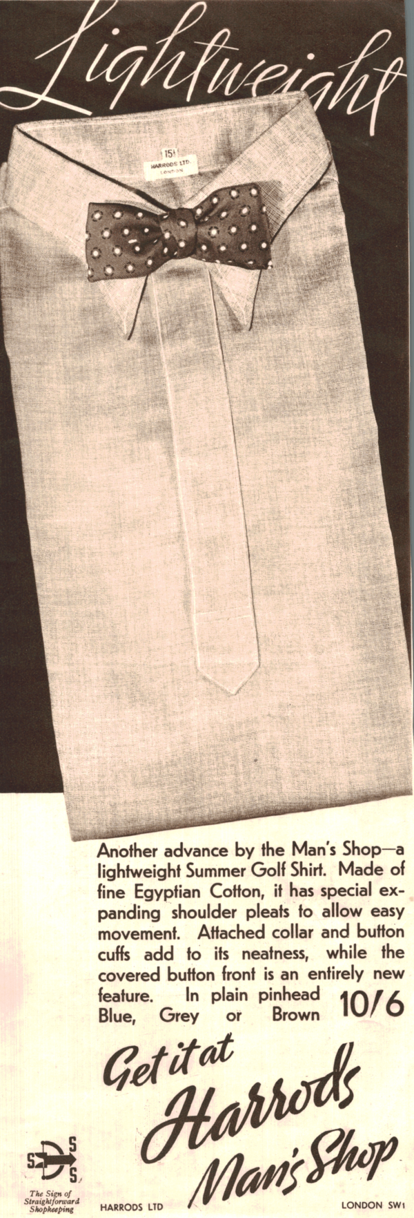 1935 Harrods Men’s Shop Advert – Egyptian Cotton Shirt Ad