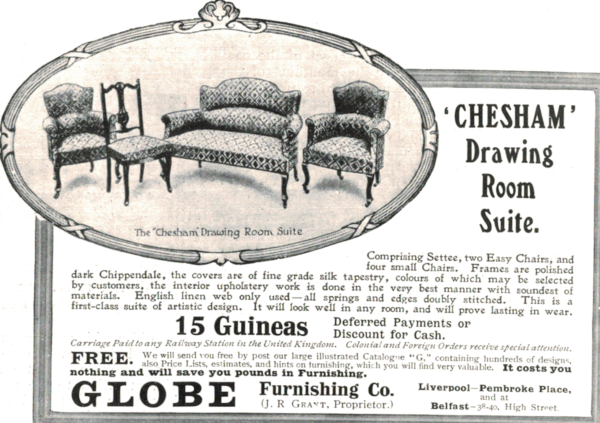 1910 Chesham Drawing Room Suite Advert – Globe Furnishing Co.
