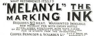 1910 Melanyl Marking Ink Advert – Cooper Dennison London Ephemera