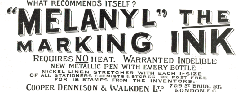 1910 Melanyl Marking Ink Advert – Cooper Dennison London Ephemera