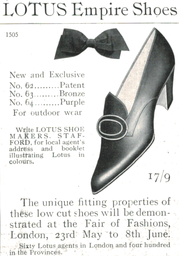 Lotus Empire Shoes Advertisement – 1910 Fashion Fair London
