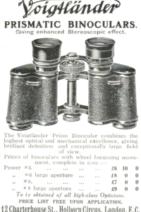 Voigtländer Prismatic Binoculars Ad – 1910 Optical Precision London