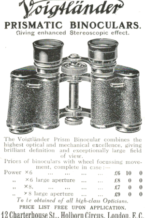 Voigtländer Prismatic Binoculars Ad – 1910 Optical Precision London