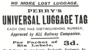 Perry’s Universal Luggage Tag Ad, 1910 Railway Ephemera