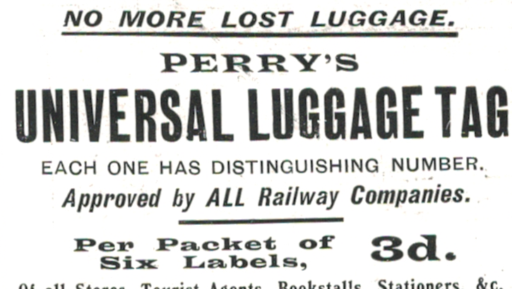 Perry’s Universal Luggage Tag Ad, 1910 Railway Ephemera