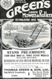 Green’s Lawn Mowers & Rollers Ad, 1910 Royal Warrant