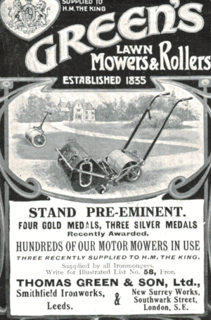 Green’s Lawn Mowers & Rollers Ad, 1910 Royal Warrant